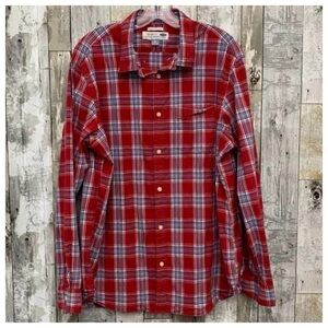 #496 Mens Old Navy Classic Red White Blue Plaid Button Down Long Sleeve Shirt XL